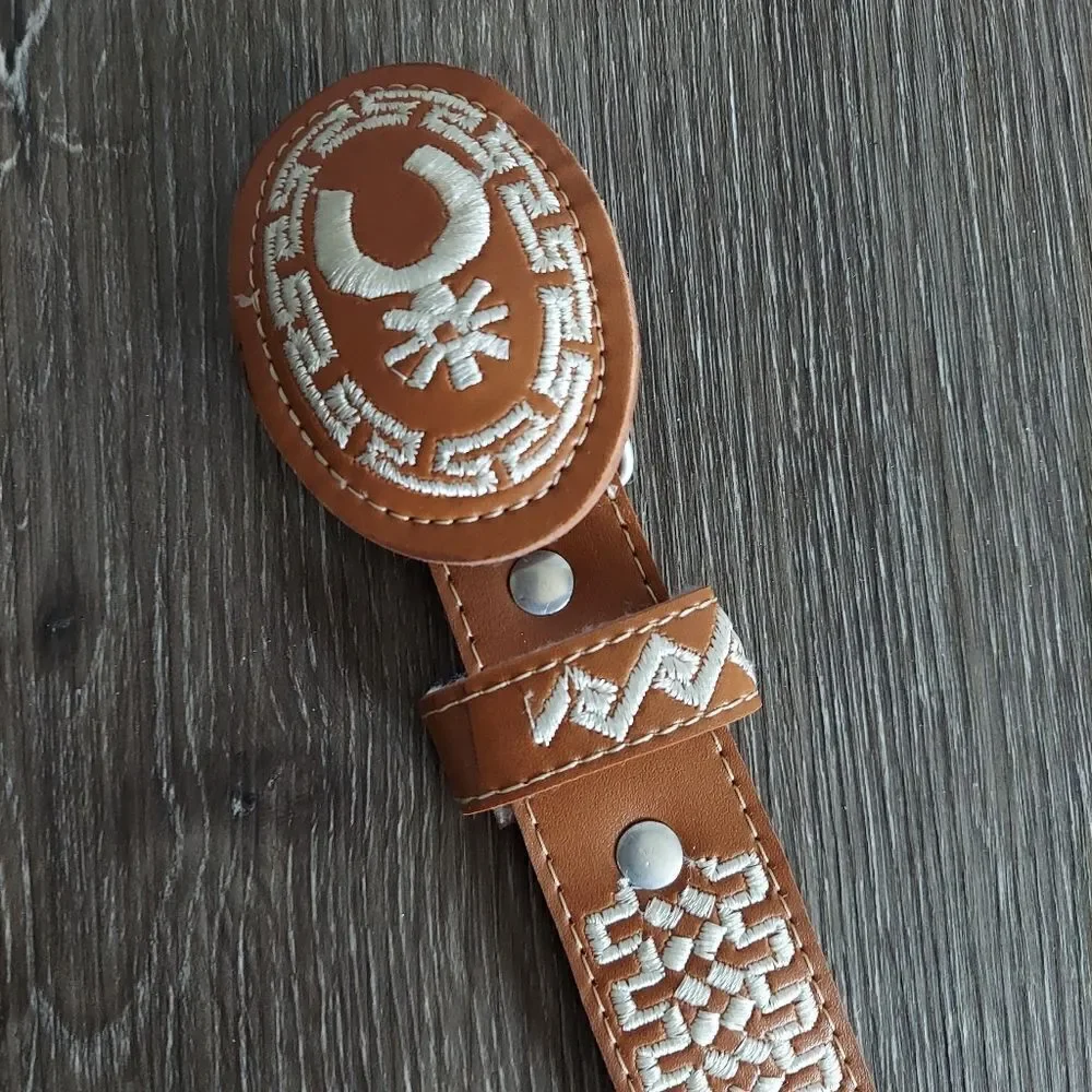 Authentic Mexican Cinto Piteado Western Embroidered Leather Belt  30